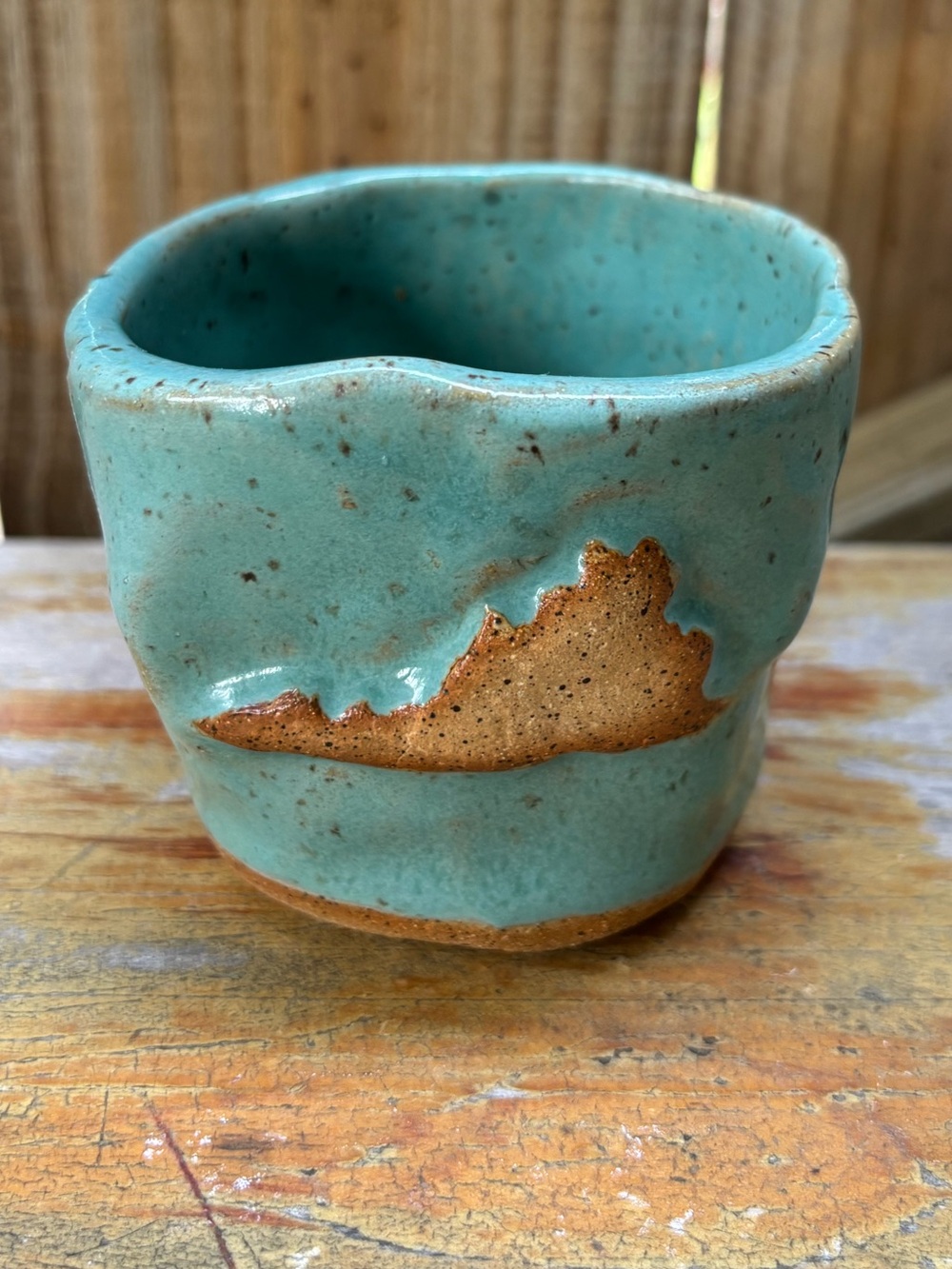 Oxford Candle Company Virginia Blue & Tan Pottery Candle Holder